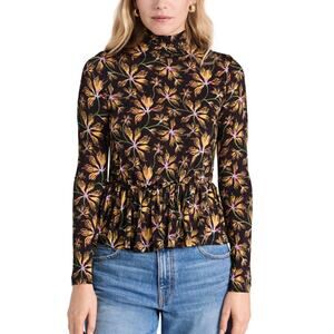 Ulla Johnson Nina Floral Turtleneck Peplum Top in Maple Size L